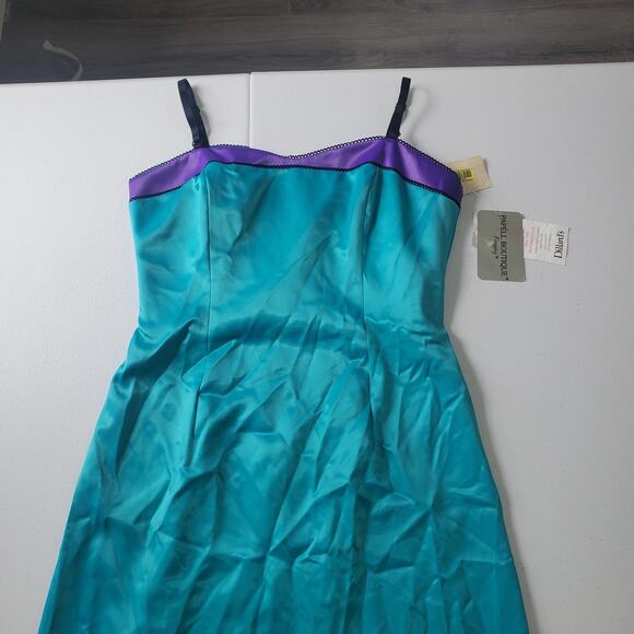 Vintage Adrianna Papell Evening Dress Womens 8 Teal Purple Satin Maxi Formal 90s - Picture 4 of 14